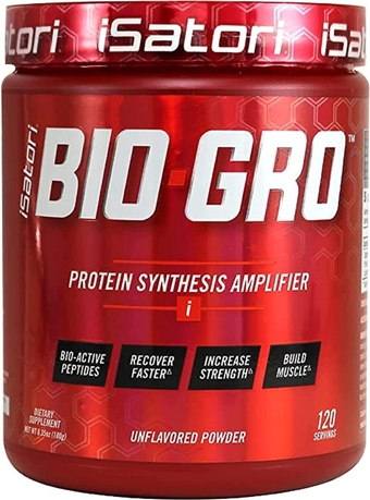 BIO-GRO Protein Synthesis Amplifier, for Muscle Recovery & Growth, Enhanced Stimulant Free Pre-Workout & Colostrum Supplement with Bio-Active Peptides- Unflavored (120 Servings)