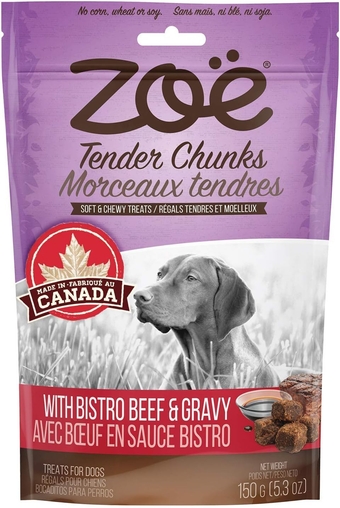 Zoë Tender Chunks for Dogs, All Natural Dog Treats, Grain-Free, Beef and Gravy Recipe, 5.3 oz., 92041