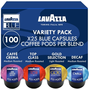 Blue Capsules Coffee Pods, Best Value Variety Pack - Decaf Dek, Gran Espresso, Top Class, Gold for for  LB Machines (all types), 100-Count