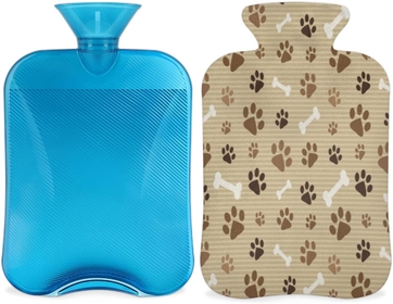 Hot Water Bottle with Cover, Dog Paw Print Pattern 2L Hot Water Bag for Hot and Cold Compress, Hand Feet Warmer, Bone Classic Rubber Hot or Cold Water Bottle