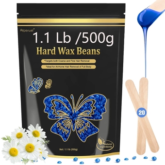 Wax Beads for Hair Removal, Waxing Beads for Sensitive Skin, 1LB Painless Wax Beans for Bikini, Eyebrow Facial for At Home Pearl Waxing Beads with 20 Spatulas for Women Men(Chamomile)
