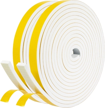 Weather Stripping Door Seal White 1/2 in X 1/4 in Adhesive Door Seal Strip for Door Window Frame, Soundproof Foam Tape Roll Draft Proof High Density Insulation Strip 2 Rolls X 13 Ft Each, 26Ft