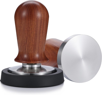 53mm Espresso Tamper, 30lb Consistent Pressure Calibrated Coffee Tamper for Espresso Machine 54mm, Spring Loaded Tamper with Flat Stainless Steel Base (Precious Wood Handle+Tamper Mat)