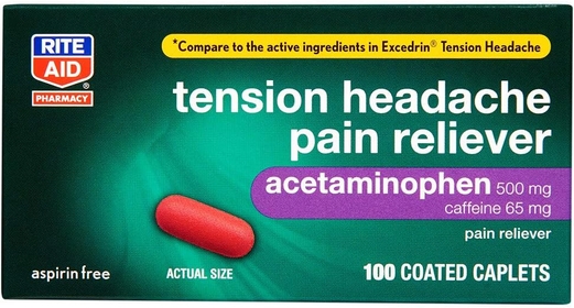 Tension Headache Pain Reliever, Acetaminophen, 500 mg, 100 Coated Caplets | Tension Headache Relief Aspirin Free | Pain Relief Pills Extra Strength | Migraine Relief | No Headache Pain Relief
