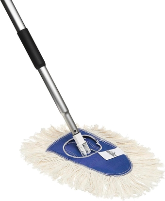 Heavy Duty, Industrial-Strength Cotton Wedge Dust Mop Head w/ Handle - Home & Commercial Hardwood Floor Cleaning - Designed for High-Performance Janitorial & Housekeeping Tasks