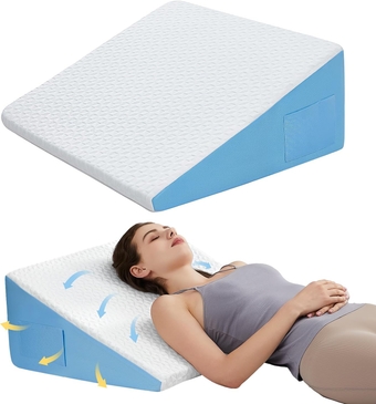 12" Wedge Pillow for Sleeping: Bed Wedge After Surgery, Cooling Memory Foam Pillow for Back Support and Leg Elevation, Triangle Pillow for Sleeping Acid Reflux & Heartburn&GERD&Snoring