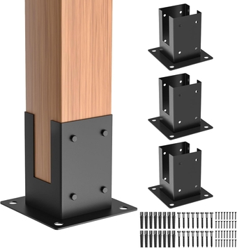 4x4 Wood Post Base, Fence Post Base Brackets, Heavy Duty Steel Flange Anchor Pergola Brackets Kit for 4x4 Lumber with Screws, 4PCS Deck Railing Support Base Plate