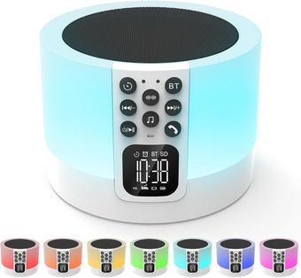 Sound Machine for Sleeping Adults Baby Kids, White Noise Machine Baby, Bluetooth Alarm Clock Night Light, 30 Soothing Sounds & Volumes, Timer, Ideal Gifts for Teenage Boys Girls Kids Baby