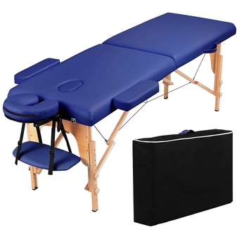 Portable Massage Table Massage Bed Spa Bed Therapy Table Collapsable Treatment Table Height Adjustable Salon Bed 84 Inch 2 Fold, Blue