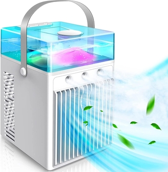 Portable Air Conditioner Fan, Evaporative Air Cooler Humidifier with 3-speed, 7 Colors and Misting Fast Cooling Desktop Fan for Home, Room, Office