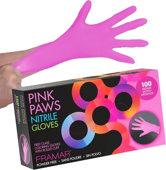 Framar Pink Paws Nitrile Gloves, Powder Free, Latex Rubber Free, Disposable Gloves – Non Sterile, Medium Gloves