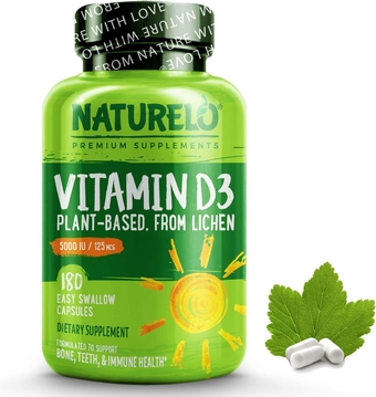Vitamin D - 5000 IU - Plant Based from Lichen - Natural D3 Supplement for Immune System, Bone Support, Joint Health - High Potency - Vegan - Non-GMO - Gluten Free - 180 Capsules