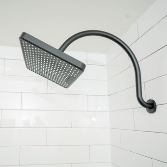 Sparkpod 17 Inch Shower Arm with 12 Inch Square Rain Shower Head - Wall Mount Rainfall Shower Head - (Classic Black Matt Duo)