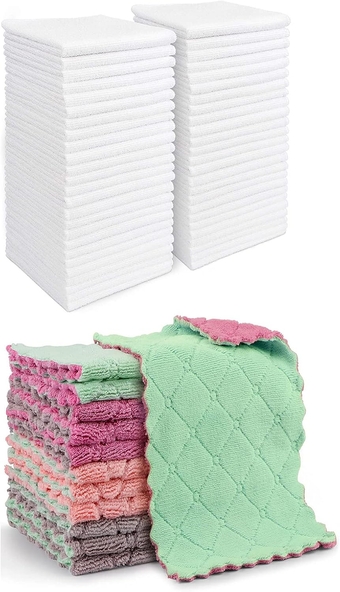 Kitchen Dish Cloth - 12 Pack, Super Absorbent Coral Fleece Dish Cloths, No Odor Reusable Dish Cloth, Premium Microfiber Cleaning Cloths, Nonstick Oil Washable Fast Drying 6.3" x10.4"