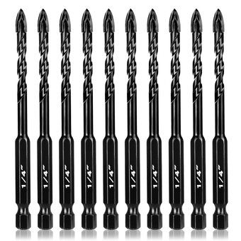 1/4 Inch Concrete Drill Bits 10PCS, Masonry Drill Bit Set with Tungsten Carbide Tip for Glass,Tile, Brick, Cement, Concrete, Plastic, Cinder Block, Wood etc