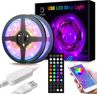 USB 32.8ft LED Light Strips,Smart LED Strip Lights for Bedroom16 Million Colors, 300 Light Beads, 3 Control Ways(APP+Remote Control+Control Box),2 Rolls of 16.4ft