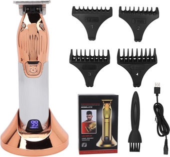 Electric Hair Trimming Cutting Kit, LED Battery Display, with Comb and Charging Base, Hair Clipper Set (Rose Gold)