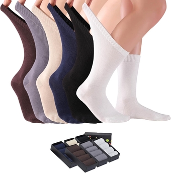 Soft Bamboo Diabetic Crew Socks for Women, Loose Fit, Wide, Non-Binding, Seamless Toe Thin Dress Socks 4-8-12-24 Pairs