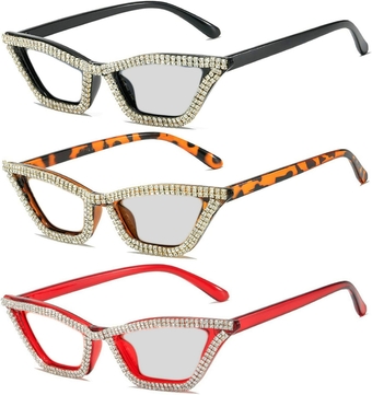 3 Pack Mix Photochromic Cat Eye Readers Bling Rhinestone Reading Glasses for Women Photochromatic