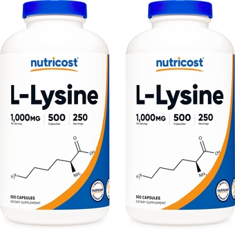 L-Lysine 500mg (1000mg Serving), 500 Capsules (2 Bottles)