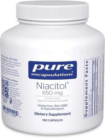 Niacitol 650 mg | Hypoallergenic No-Flush Niacin to Support Digestion, Hormone Synthesis, and Tissue Formation | 180 Capsules
