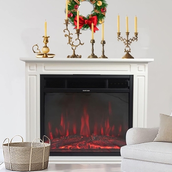 29'' Wood Electric Fireplace Mantel- Package Freestanding Heater Corner Firebox with Log Hearth and AdjustableRemote Control