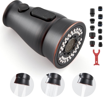 Kitchen Faucet Spray Head Replacement - Pull Down Kitchen Faucet Replacement Head with 11 Adapters, 3 Function Pull Out Kitchen Faucet Spray Nozzle, Oil Rubbed Bronze