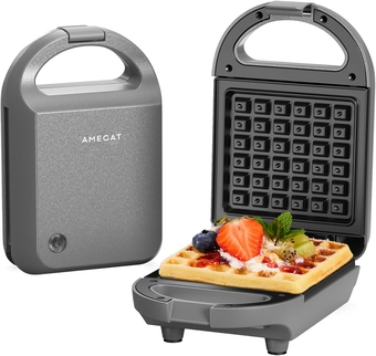 Mini Waffle Maker, Non-Stick Waffle Iron Small, Breakfast Machine for Kinds, Hash Browns, Keto, Snacks, Gray, Fast Heating, 600W,