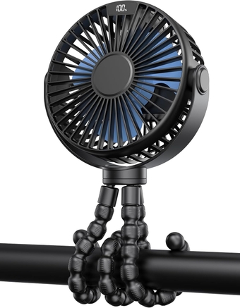 Portable Stroller Fan, 4000mAh Battery LED Display Flexible Tripod Clip On Fan with 4 Speeds Rechargeable Small Personal Fan Handheld Desk Cooling Fan For Car Seat Crib Treadmill Travel Tent