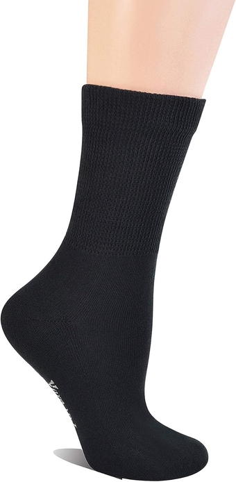 Women's 5 Pairs Non-Binding Cotton Crew Diabetic/Dress Socks with Seamless Toe and Cushion Sole