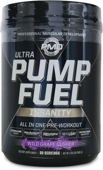 Sports Ultra Pump Fuel Insanity - Pre Workout Drink for Energy, Strength, Endurance, Recovery - Complex Carbohydrates and Amino Energy - Wild Grape Gusher (30 Servings)