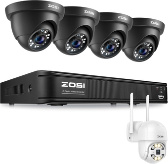 8CH 1080P Home Security Camera System Outdoor, 4 x 720p Surveillance Dome Camera, 1 x 1080p C289 Wireless PTZ Camera with AI Human Vehicle Detection, Night Vision, Remote Access (No Hard Drive)