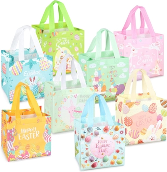 8PCS Happy Easter Egg Hunt Bags Easter Bunny Carrot Chick Egg Gift Bags with Handles, Easter Treat Bags, Easter Party Supplies , 8.3×7.9×5.9inch