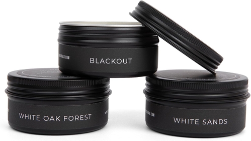 NOMAD  . Clean Scented Travel Candle Set, 3 oz Blackout, White Oak Forest, White Sands - Masculine, Fresh Scent, Strong Fragrance, Aromatherapy, Long Lasting, USA