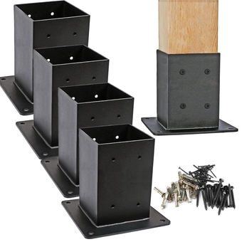 4x4 Post Base 4 Sets, Railing Post Bracket (Inner Size 3.6 x 3.6 Inch), Wood Fence Post Anchor Base, Heavy Duty Thick Steel Post Anchor for Pavilion Support Deck Base Plate Pergola Mailbox Mount Kit