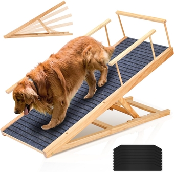 Wooden Dog Ramps for Large Dogs, Folding Dog Ramp for Bed - 47.24" Long Portable Paw Ramp High Traction Dog Ramps for Car, Couch, Sofa, 5 Adjustable Height Rated 200LBS.