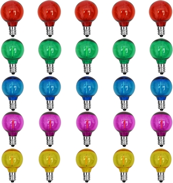 25 Pack G40 Multicolor Led Replacement Bulbs, E12/C7 Candelabra Base LED Shatterproof Globe Bulbs for Outdoor Christmas String Lights, 0.6W Energy-Saving Night Light Bulbs, 2700K Warm White