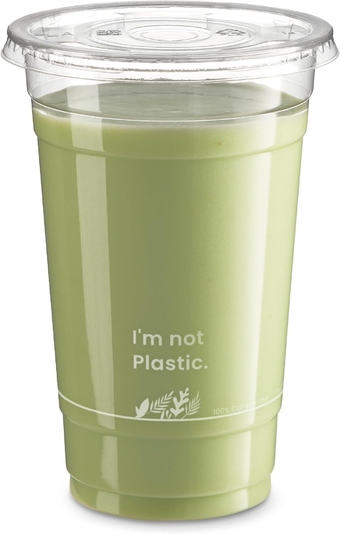[50 Pack 20 oz Compostable Clear Cups with Flat Lids, Plant Based Biodegradable Recyclable Iced Coffee Cup, Disposable Eco-Friendly Cup for Juice, Milkshake, Bubble Boba, Beer, Tea