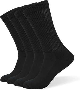 ell Knitting Loose Men's Diabetic Crew Socks,Non-Binding Top,Seamless Toe,Semi Cushion,Breathable Soft Coolmax Socks 4 Pairs