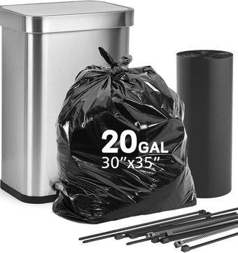 20 Gallon Trash Bags,  30"x 35" Large Black Trash Bags 20 Gallon Tall Kitchen Garbage Bags with Zip Ties, High Density Plastic Trash Bags for Paper, Food Waste, Plastic, Lawn and Leaf-25 Counts