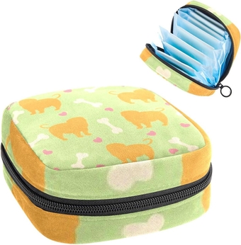 Sanitary Napkin Storage Bag, Zipper Period Pouch for Teen Girls Women, Portable Menstrual Tampons Collect Bags Dog and Bone