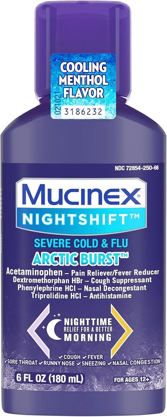 ® Nightshift® Cold & Flu Clear & Cool Liquid 6 fl. oz. Relieves Fever, Sneezing, Sore Throat, Runny Nose, Nasal Congestion, and Controls Cough with a Burst of Cooling Menthol