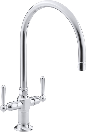 KOHLER K-7341-4-S HiRise Stainless Two Handle Kitchen Sink Faucet, Polished Stainless