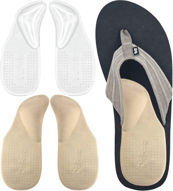 Arch Support Shoe Inserts for Plantar Fasciitis Relief, Self-Adhesive Heel Cushion Arch Pads for Flats, Heel Pain, Gel Arch Insoles for Men and Women (Large, Clear + Beige)
