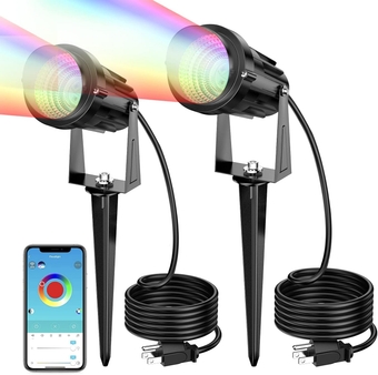 Extra Bright Color Changing Landscape Lighting, 1500LM RGB Outdoor Spot Light for yard, 15W Remote Control Led Spotlight, IP66 Waterproof Plug in Flood Light for Halloween,Christmas - 2 Pack