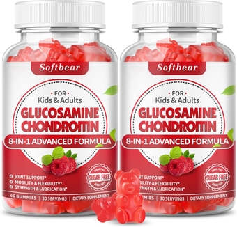 Glucosamine Chondroitin Gummies Sugar Free, Extra Strength Glucosamine Chondroitin Supplement for Natural Joint Support, Raspberry Flavored 120 Count