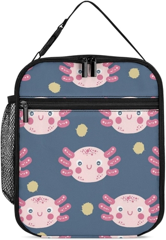 Cute Spotted Axolotl Lunch Bag Insulated Lunch Tote Box Salamander Faces Reusable Picnic Lunch Boxes for Work Travel Picnic Hike Beach(Custom Your Name Picture Photo)