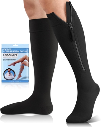 15-20mmHg Zipper Compression Socks for Women and Men, Knee High Compression Stockings, Medical Closed Toe Support Socks for Varicose Veins, Post-surgery, Swelling, Nurses, Pregnancy (1 Pair)