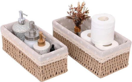 Wicker Baskets,Storage Basket,Set of 2 Bathroom Organizer,Bathroom Storage Bins,Decorative Basket,Boho Decor Kitchen Organization,Woven Baskets for Shelves ,Snack Basket