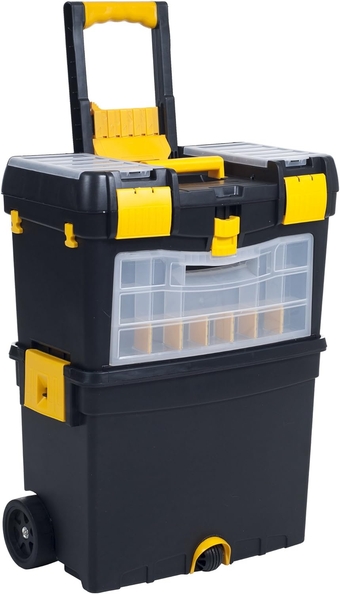 Portable Toolbox with Wheels - Stackable Tool Chest with Drawers - Mobile Utility Cart with Comfort Grip Handle and Tough Latches by  (Black)